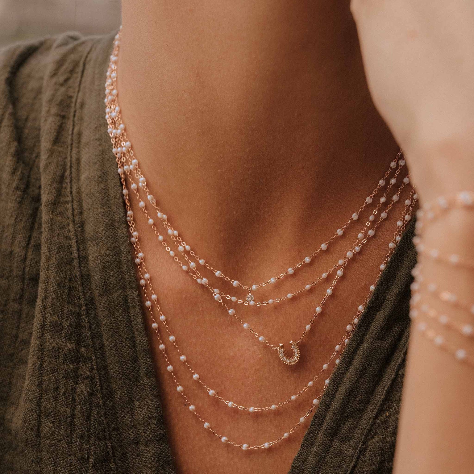 Gigi Clozeau - Horseshoe Diamond Opal Necklace, Rose Gold, 16.5"