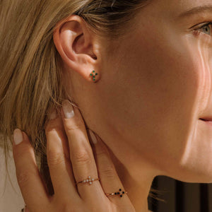 Gigi Clozeau - Pearled Cross Diamond Earrings, Emerald, White Gold