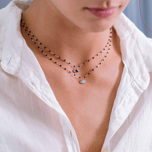 Gigi Clozeau - Eye Sparkle Diamond Necklace, Midnight, Rose Gold, 16.5"