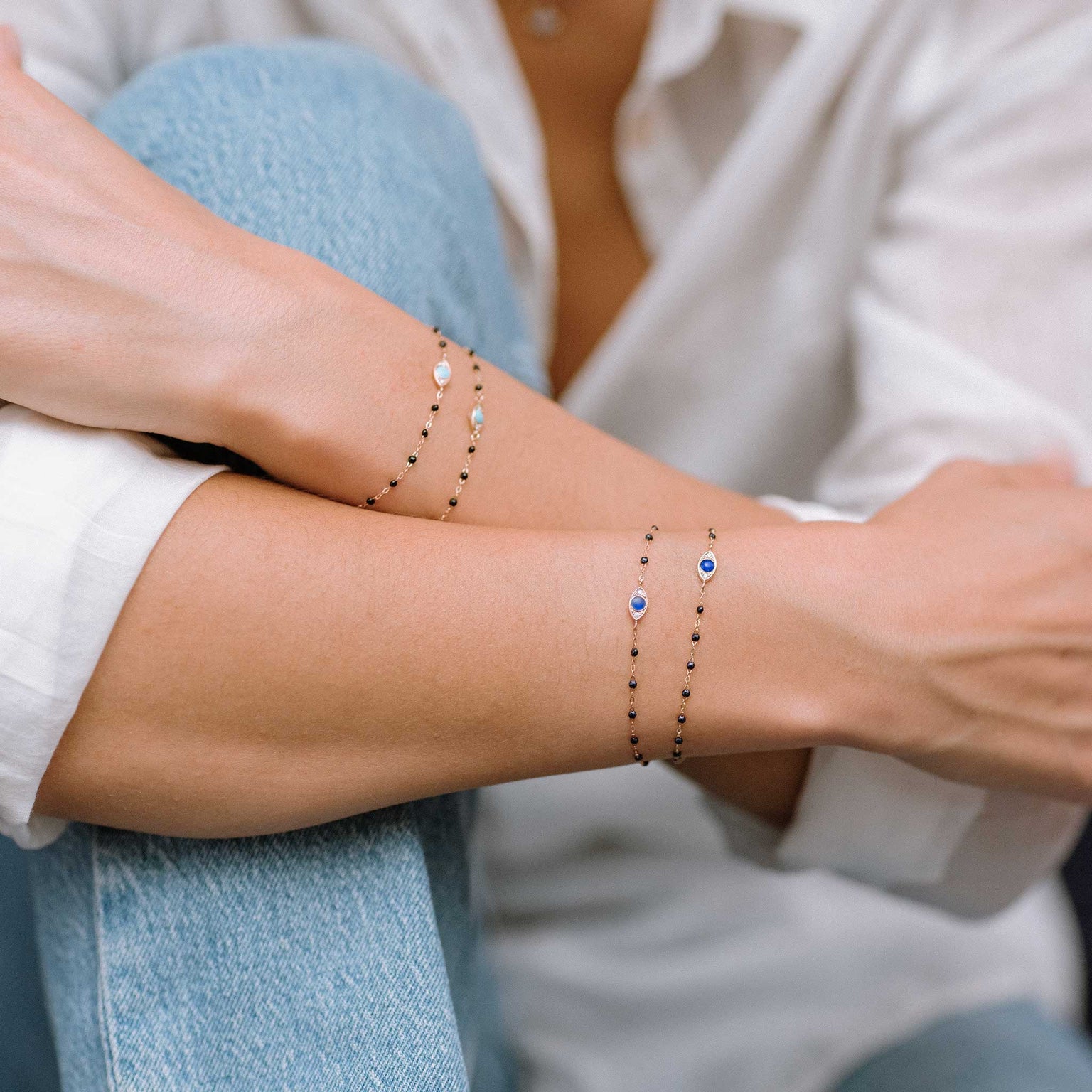 Gigi Clozeau - Eye Sparkle Diamond Bracelet, Midnight, Rose Gold, 6.7"