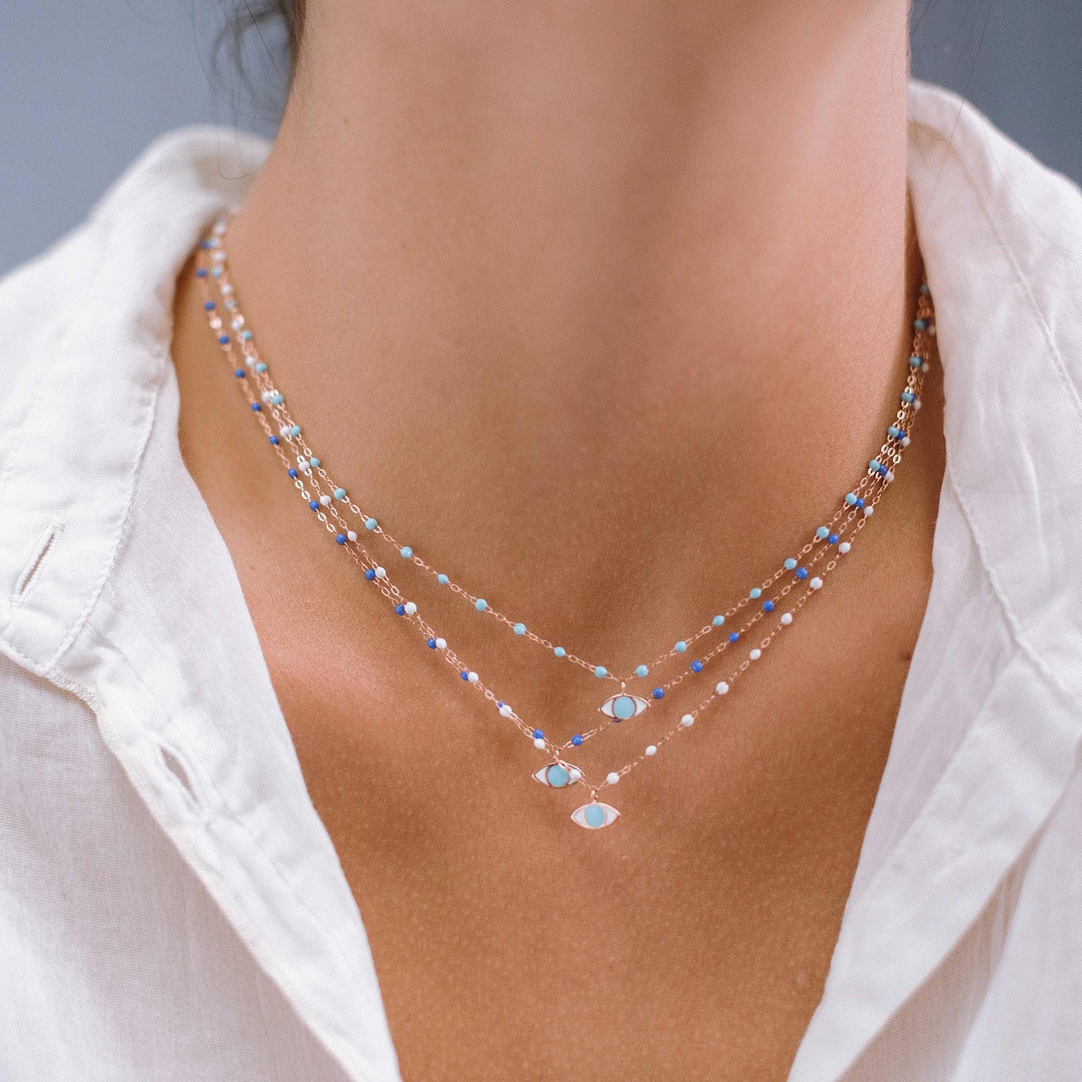 Gigi Clozeau - Classic Gigi White Eye Necklace, Rose Gold, 16.5"