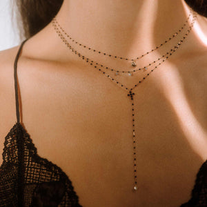 Gigi Clozeau - Mini Gigi Black necklace, Yellow Gold 3 diamond, 16.5"