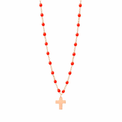 Cross Charm Classic Gigi Coral Necklace, Rose Gold, 16.5