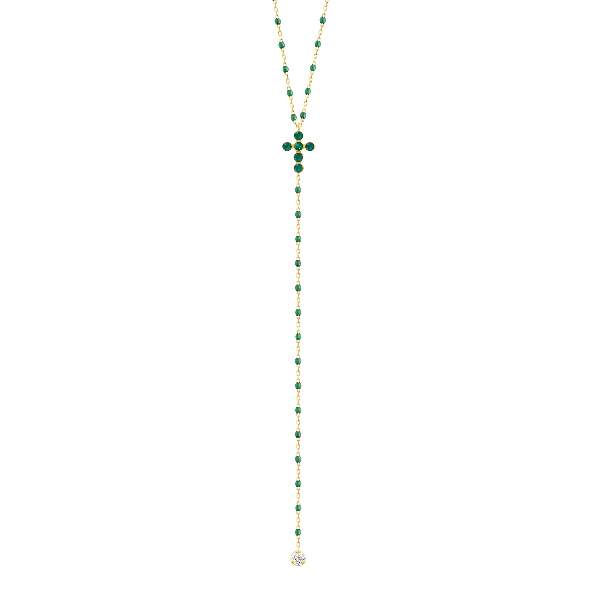 Gigi Clozeau - Pearled Cross Diamond Rosary, Emerald, Yellow Gold