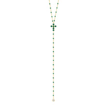 Gigi Clozeau - Pearled Cross Diamond Rosary, Emerald, Yellow Gold