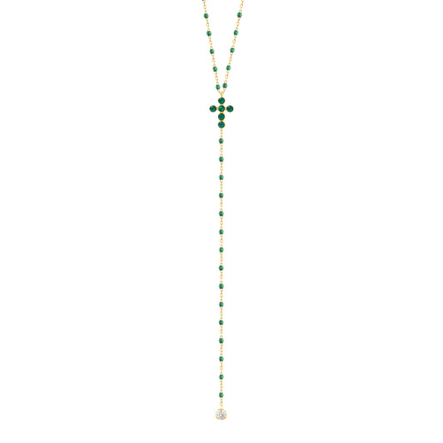Gigi Clozeau - Pearled Cross Diamond Rosary, Emerald, Yellow Gold
