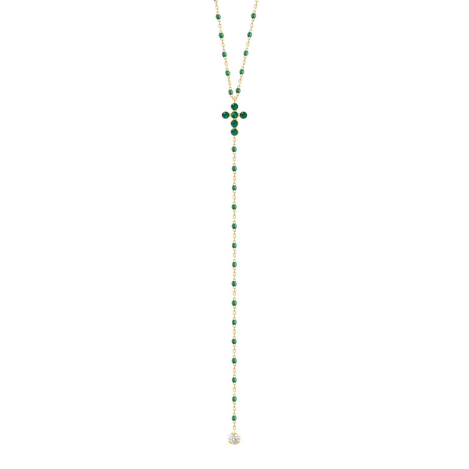 Gigi Clozeau - Pearled Cross Diamond Rosary, Emerald, Yellow Gold