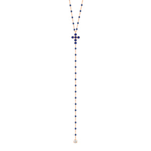 Gigi Clozeau - Pearled Cross Diamond Rosary, Lapis, Rose Gold