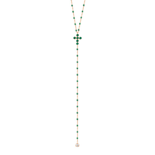 Gigi Clozeau - Pearled Cross Diamond Rosary, Emerald, Rose Gold