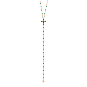 Gigi Clozeau - Pearled Cross Diamond Rosary, Emerald, Rose Gold