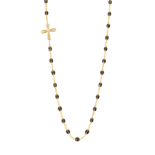Vintage Cross Diamond Necklace, Quartz, Yellow Gold, 16.5