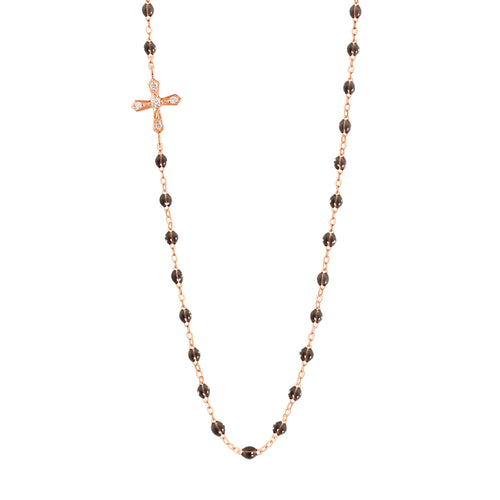 Vintage Cross Diamond Necklace, Quartz, Rose Gold, 16.5