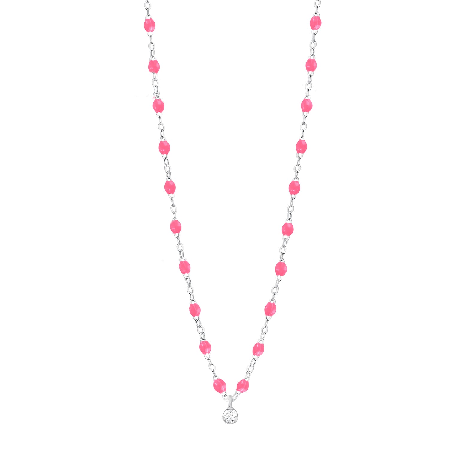 Gigi Clozeau - Gigi Supreme Classic 1 Diamond Necklace, Pink, White Gold, 16.5"
