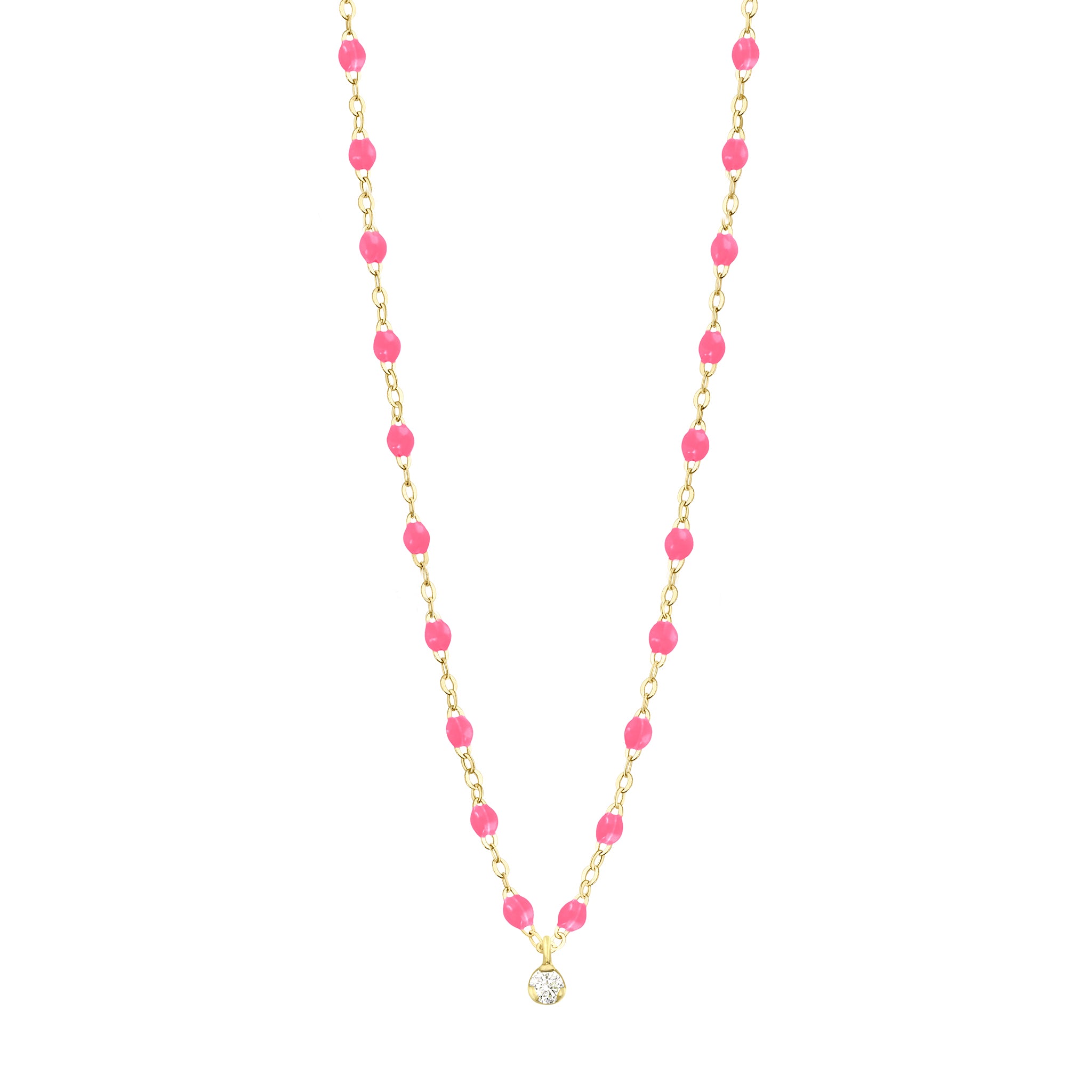 Gigi Clozeau - Gigi Supreme Classic 1 Diamond Necklace, Pink, Yellow Gold, 16.5"