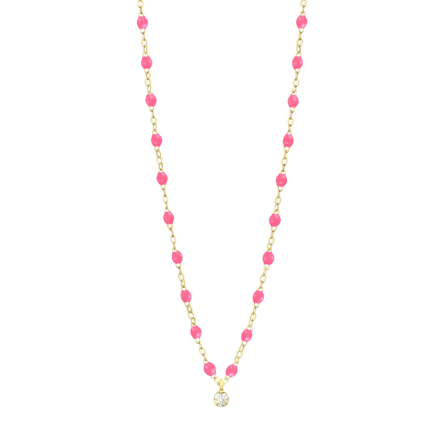 Gigi Clozeau - Gigi Supreme Classic 1 Diamond Necklace, Pink, Yellow Gold, 16.5"