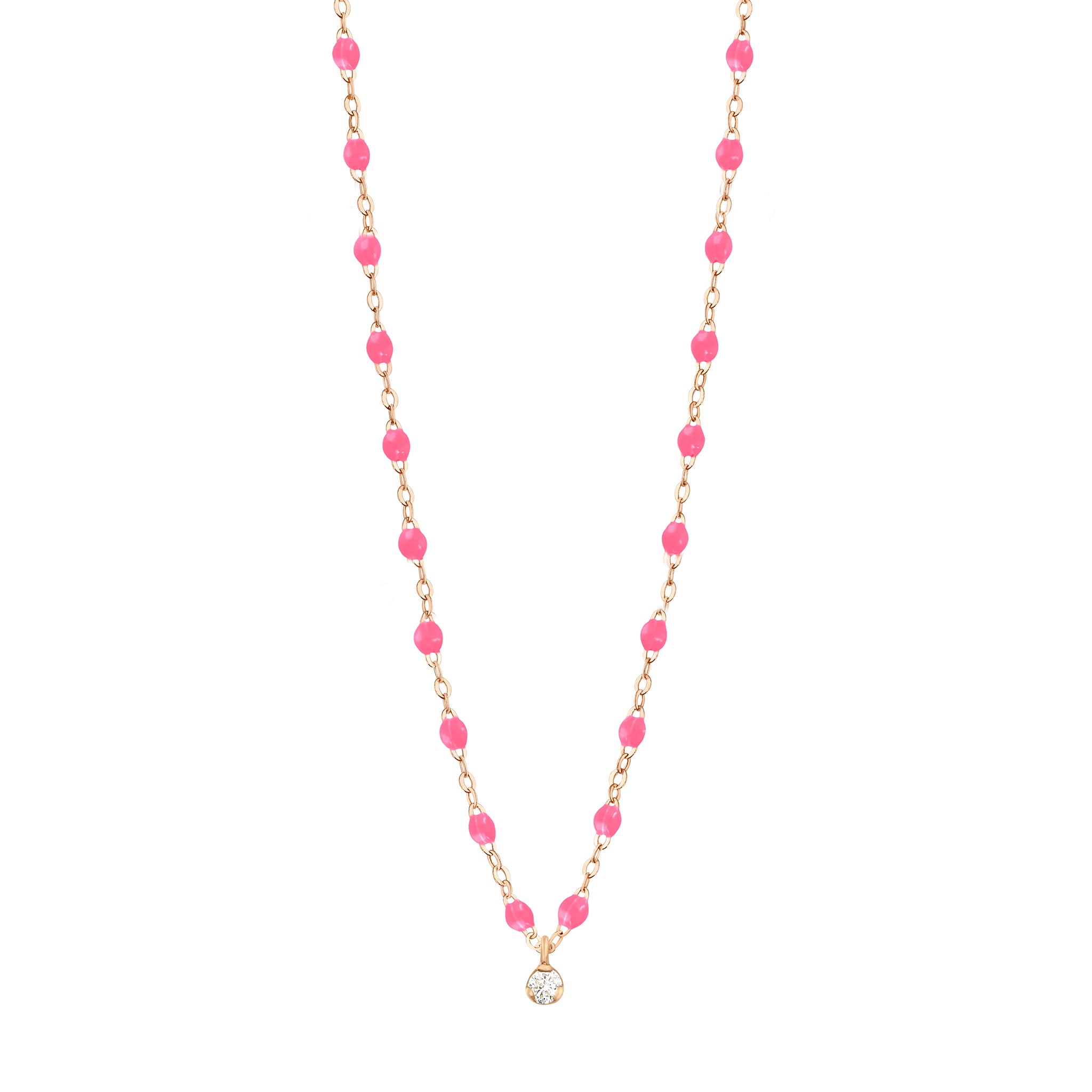 Gigi Clozeau - Gigi Supreme Classic 1 Diamond Necklace, Pink, Rose Gold, 16.5"
