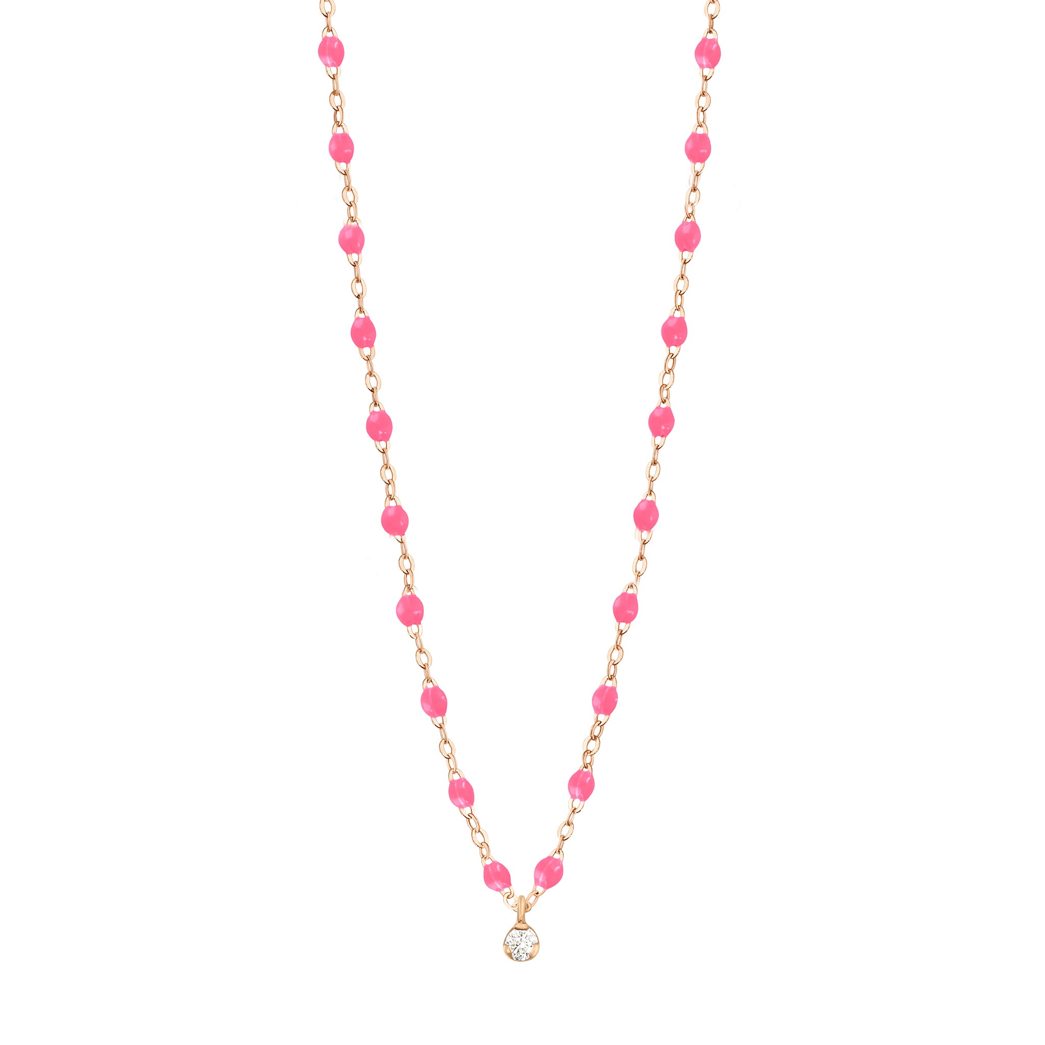 Gigi Clozeau - Gigi Supreme Classic 1 Diamond Necklace, Pink, Rose Gold, 16.5"