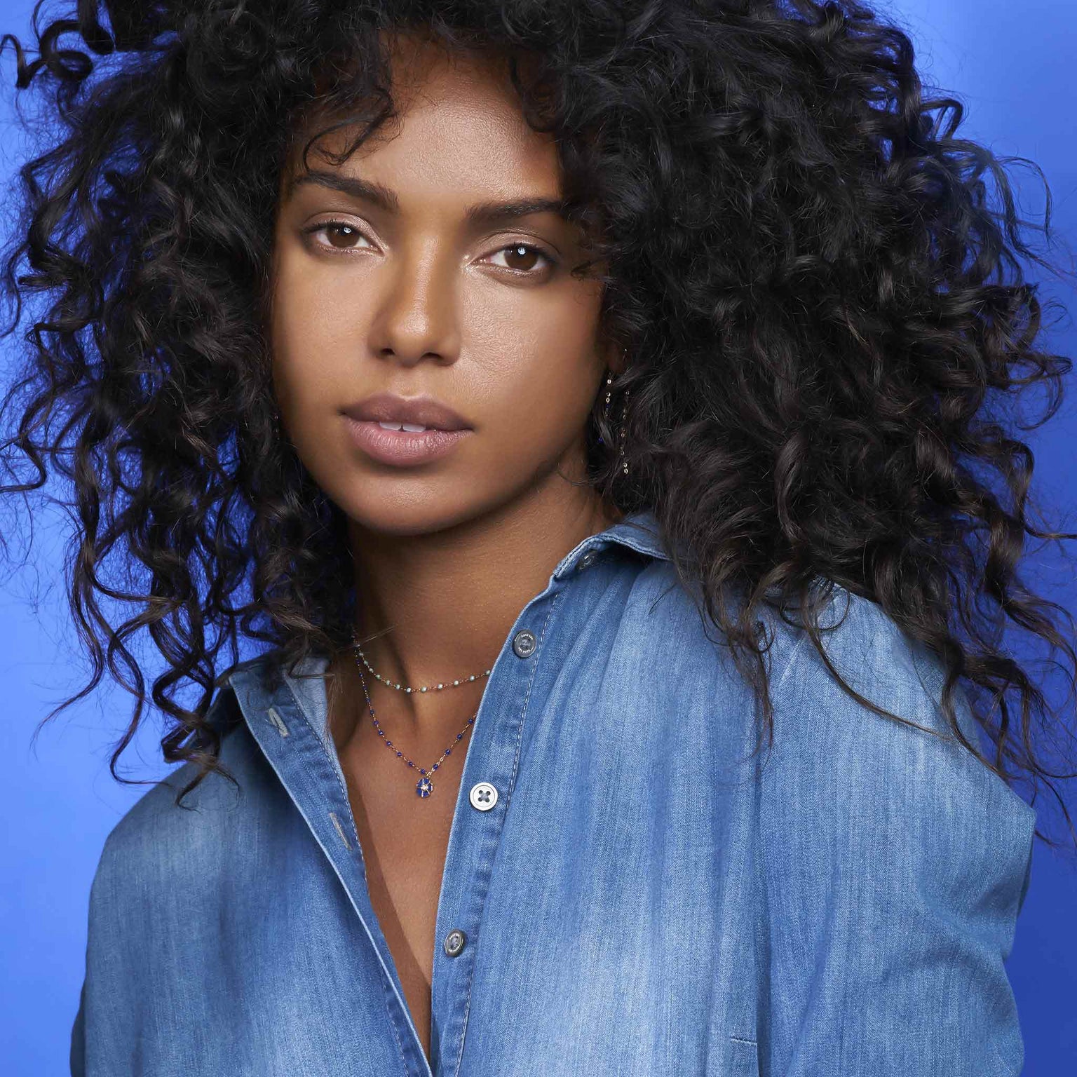 Gigi Clozeau - Flower Classic Gigi Lapis Diamond Necklace, Yellow Gold, 16.5"