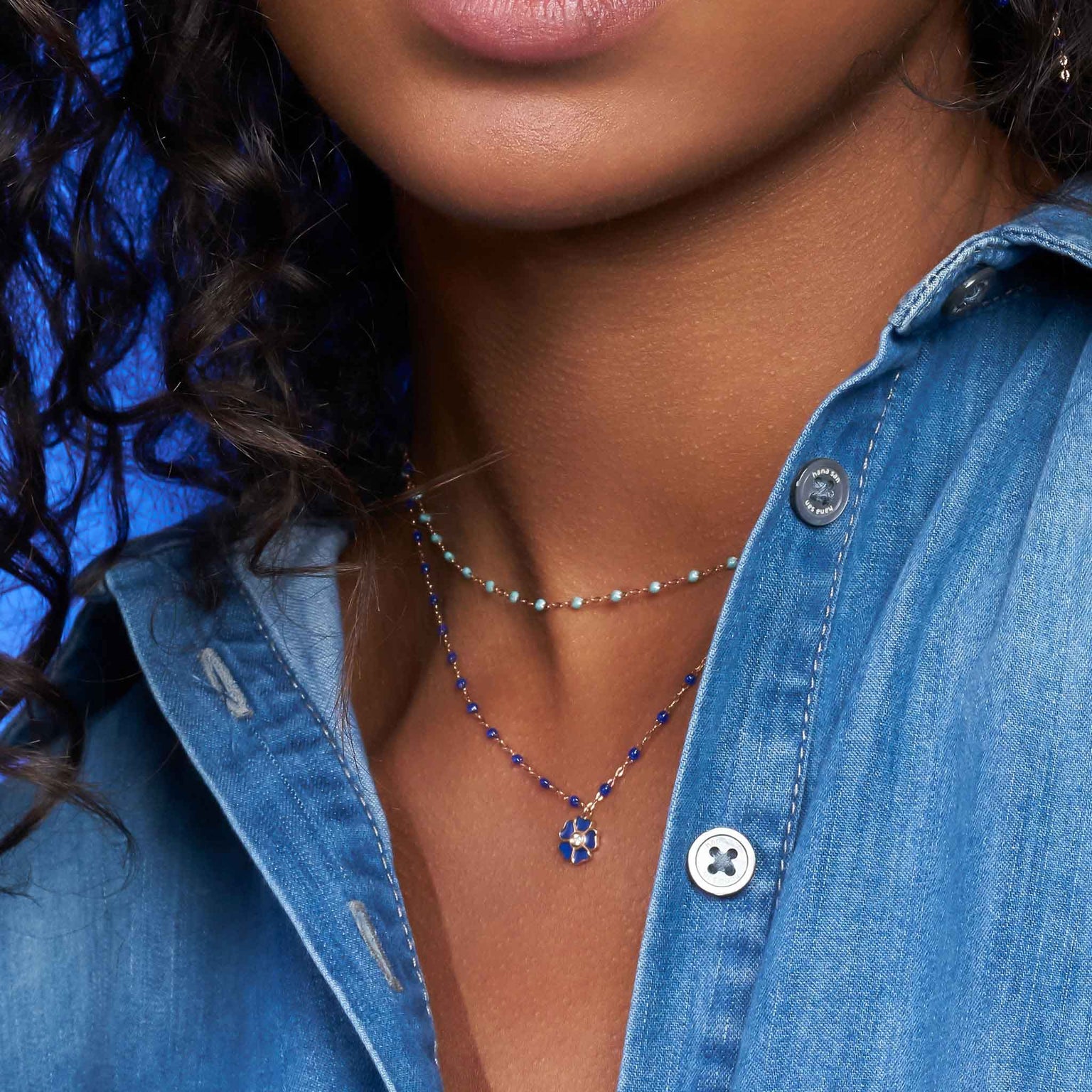 Gigi Clozeau - Flower Classic Gigi Lapis Diamond Necklace, Yellow Gold, 16.5"