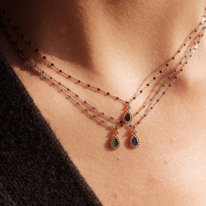 Gigi Clozeau - Emerald Mini Lucky Cashmere Necklace, Rose Gold, 16.5"