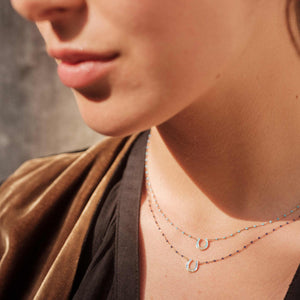Gigi Clozeau - Mini Horseshoe Diamond Lapis necklace, Yellow Gold, 16.5"