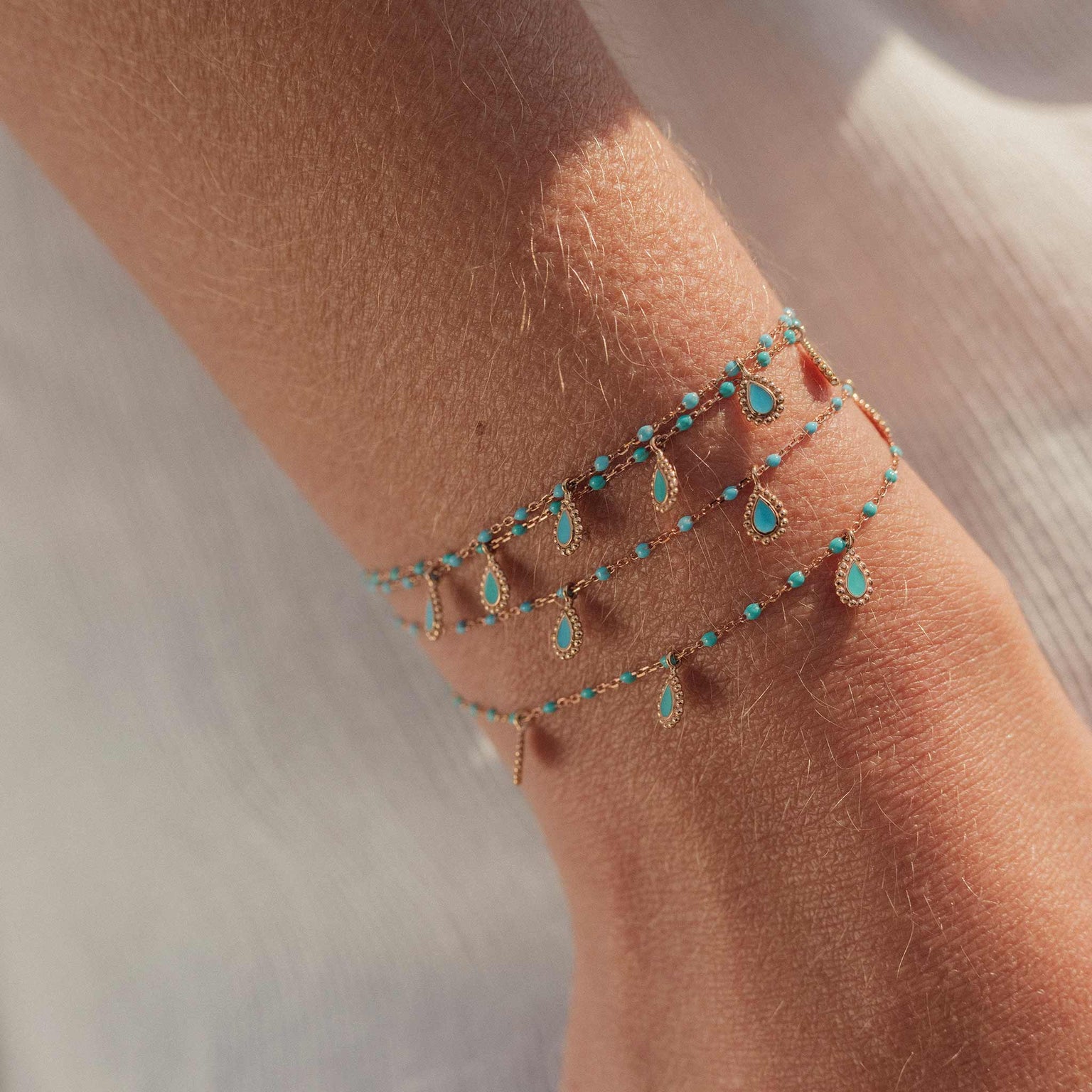 Gigi Clozeau - Turquoise Mini 3 Lucky Cashmere Bracelet, Rose Gold, 6.7"