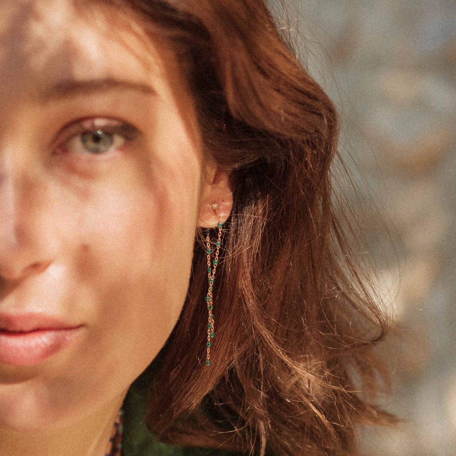 Gigi Clozeau - Classic Gigi dangling Emerald earrings, Rose Gold