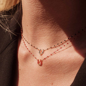 Gigi Clozeau - Mini Horseshoe Diamond Black necklace, Rose Gold, 16.5"