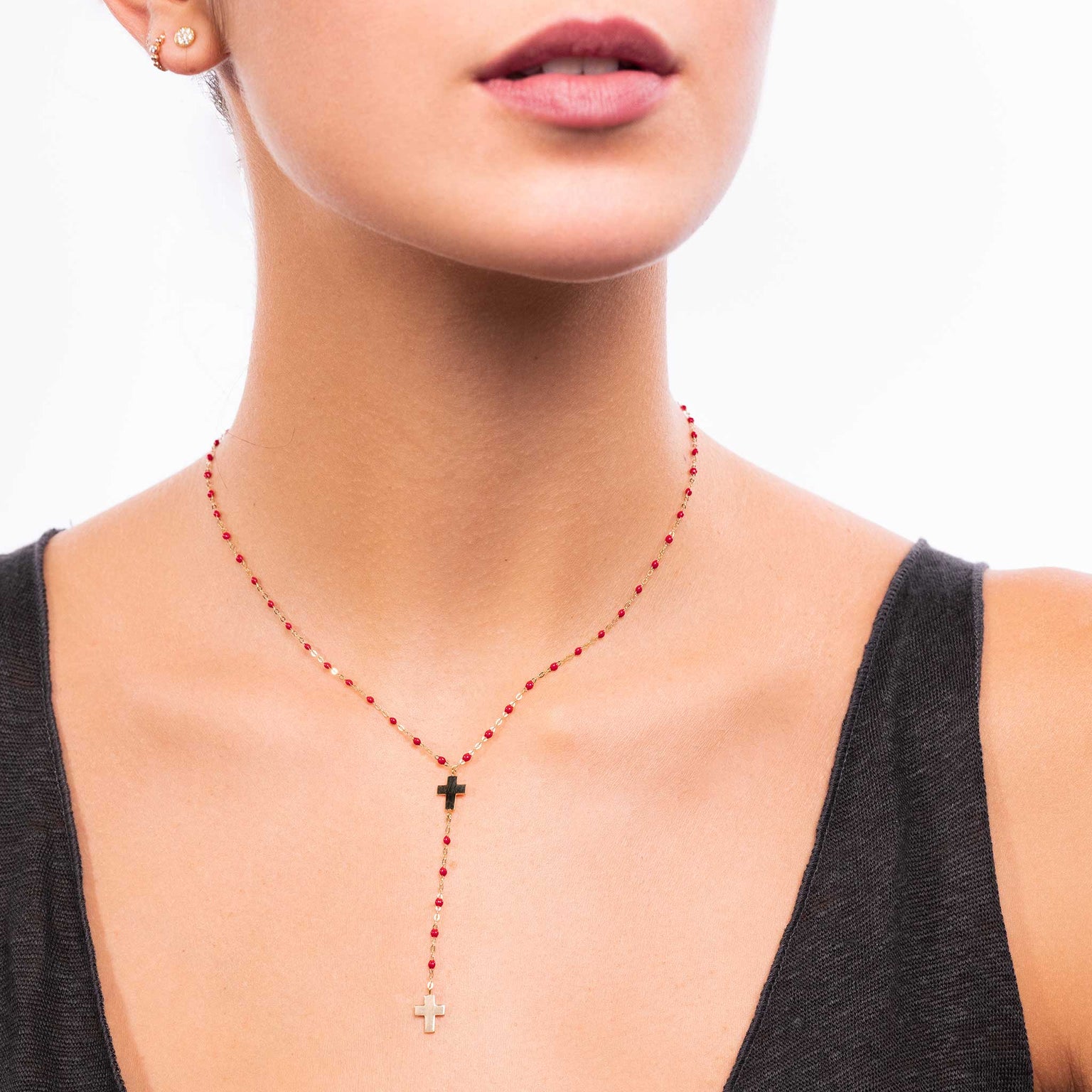 Gigi Clozeau - Cross Charm Classic Gigi Poppy rosary, Rose Gold, 16.5"