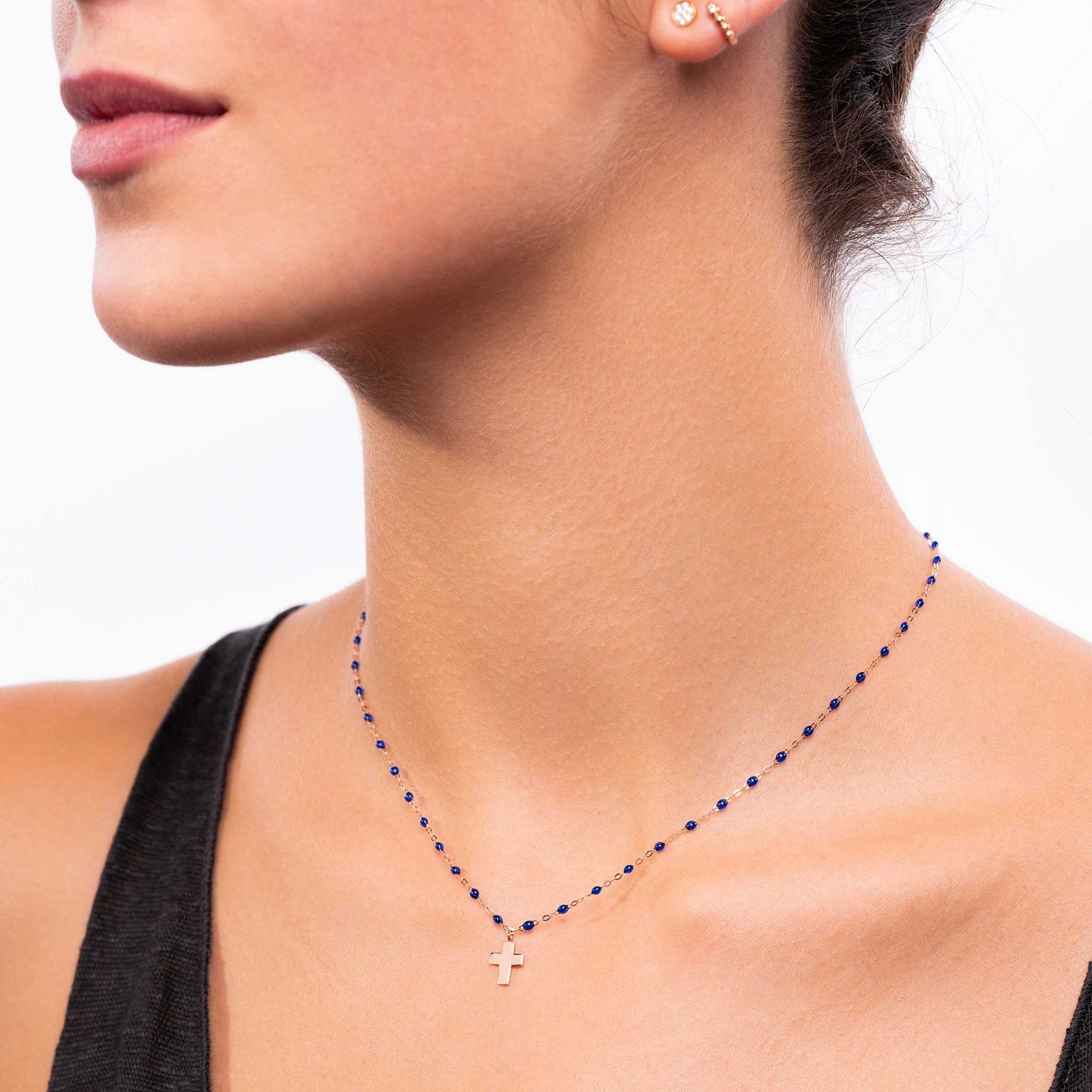 Gigi Clozeau - Cross Charm Classic Gigi Lapis necklace, Rose Gold, 16.5"