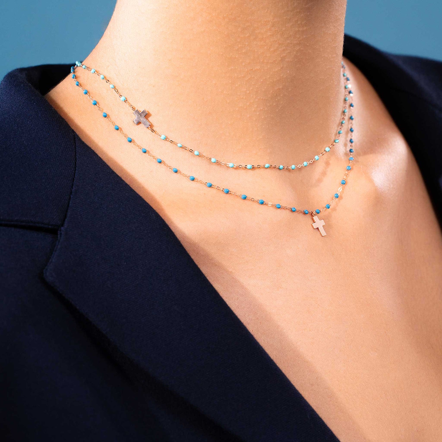 Gigi Clozeau - Side Cross Charm Classic Gigi Lagoon necklace, Rose Gold, 16.5"