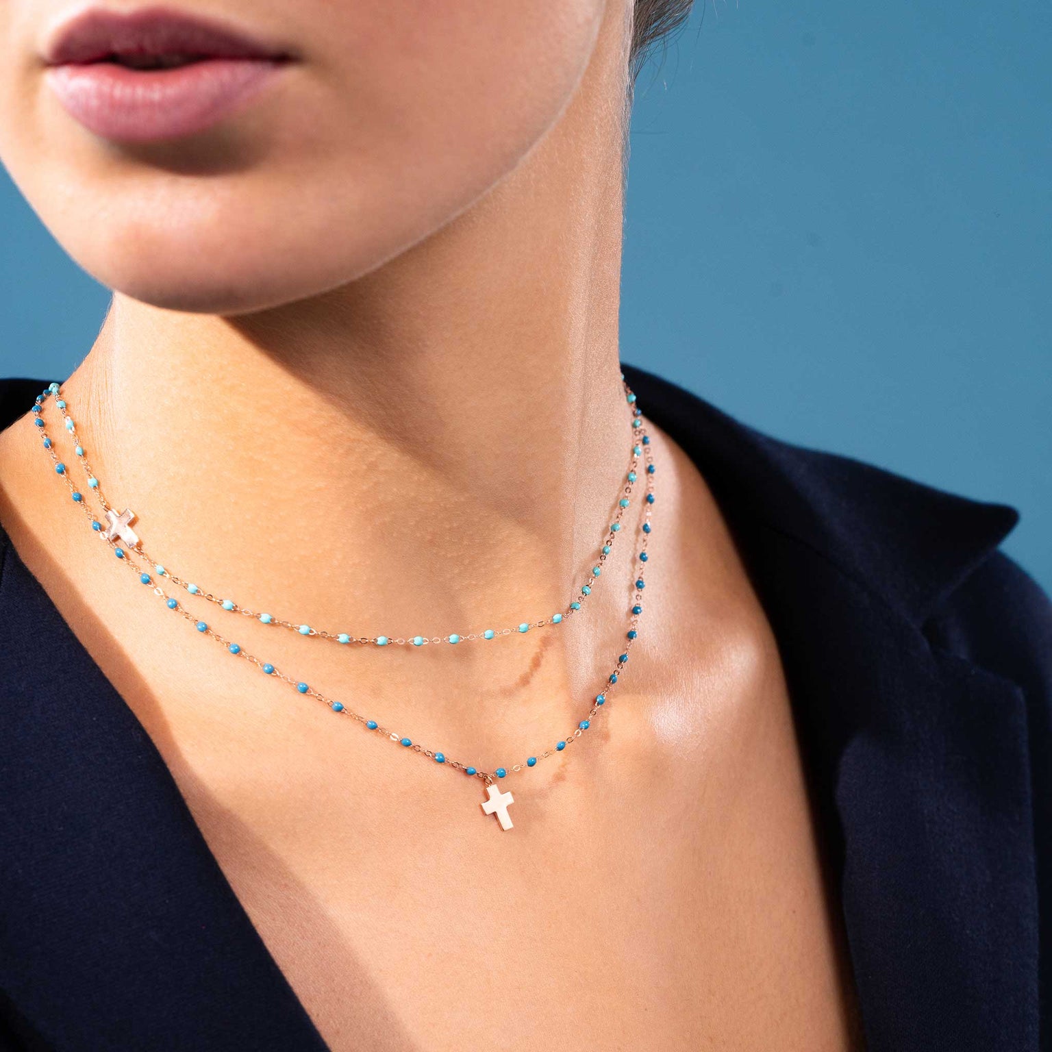 Gigi Clozeau - Side Cross Charm Classic Gigi Lagoon necklace, Rose Gold, 16.5"