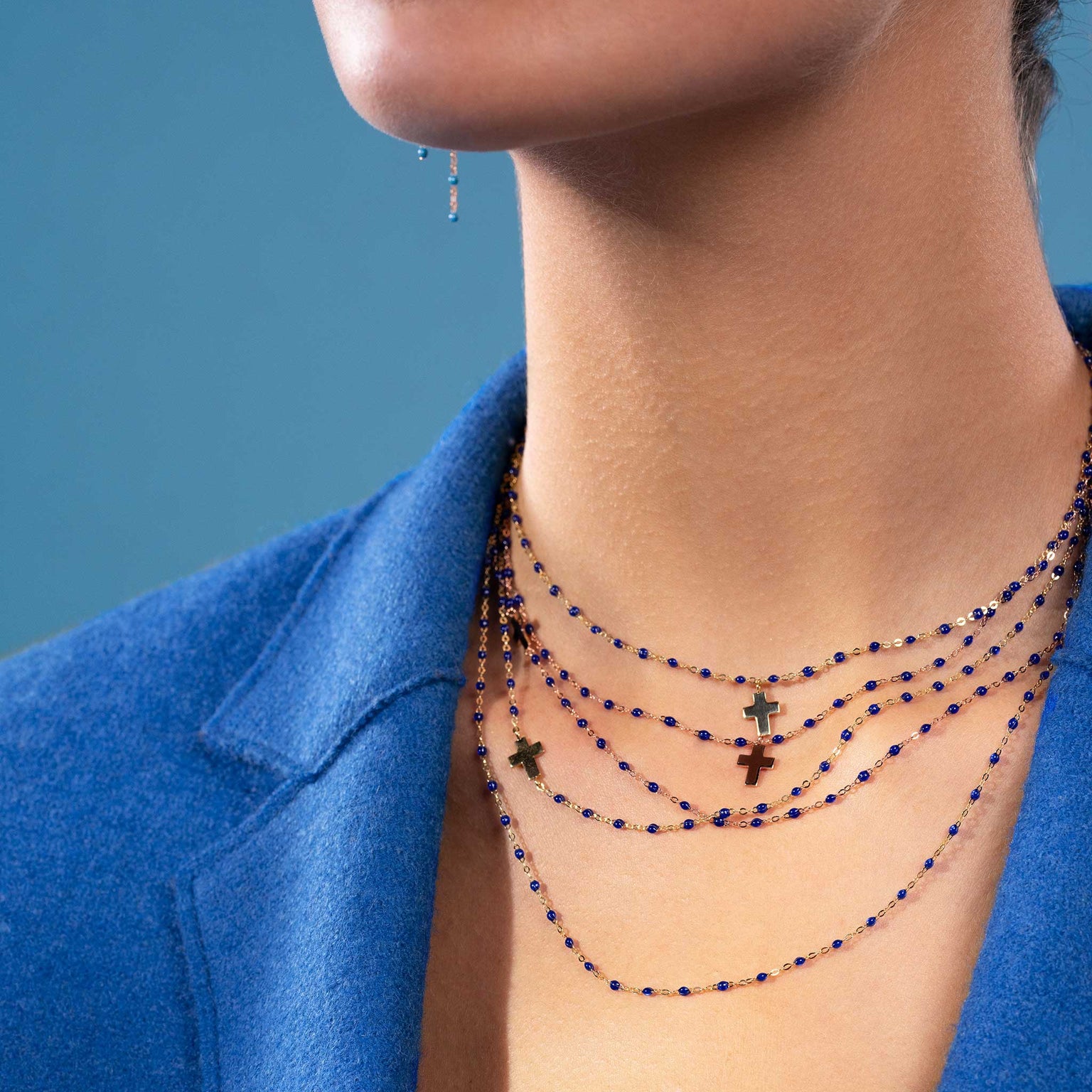 Gigi Clozeau - Cross Charm Classic Gigi Lapis necklace, Yellow Gold, 16.5"