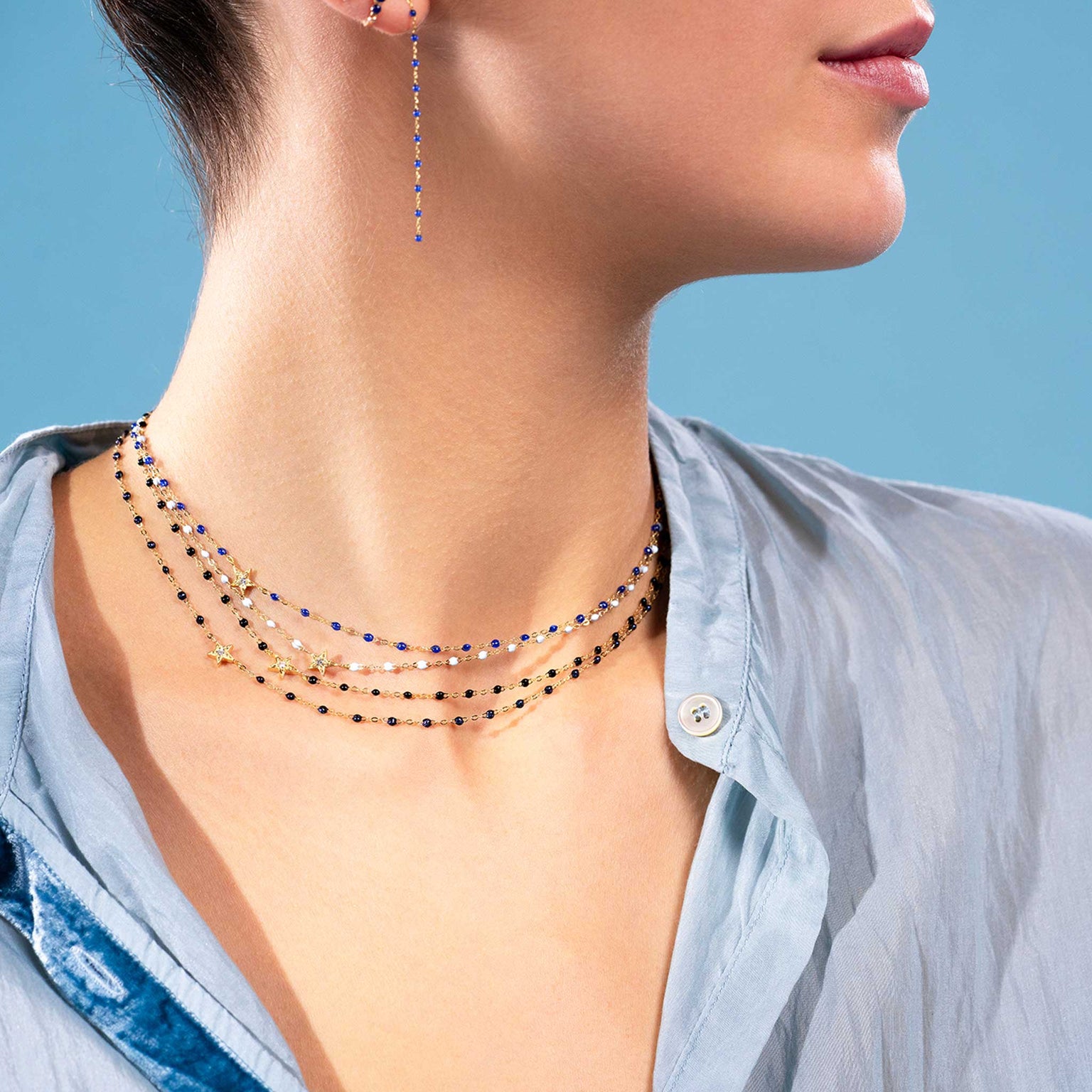 Gigi Clozeau - Star Classic Gigi Baby Blue diamond necklace, Yellow Gold, 16.5"