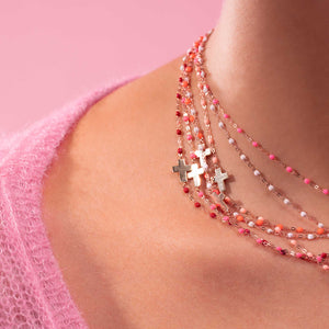 Gigi Clozeau - Side Cross Charm Classic Gigi Pink necklace, Rose Gold, 16.5"