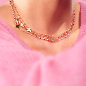 Gigi Clozeau - Side Cross Charm Classic Gigi Baby Pink necklace, Yellow Gold, 16.5"