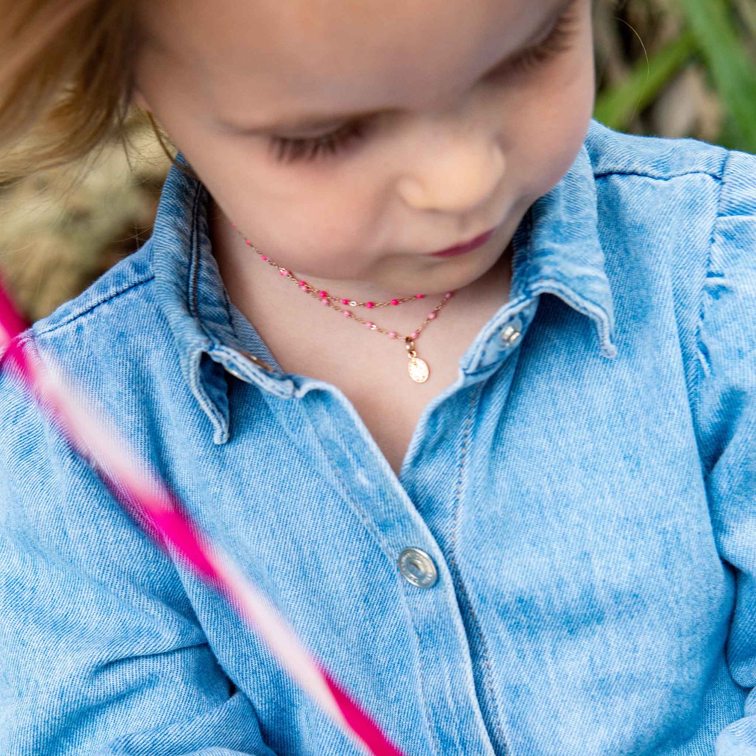 Gigi Clozeau - Child Classic Gigi Fuchsia necklace, Rose Gold, 13"