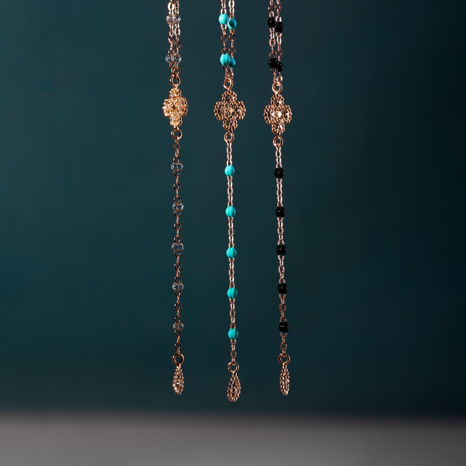 Gigi Clozeau - Lucky Classic Gigi Black diamond rosary, Rose Gold, 17.7"