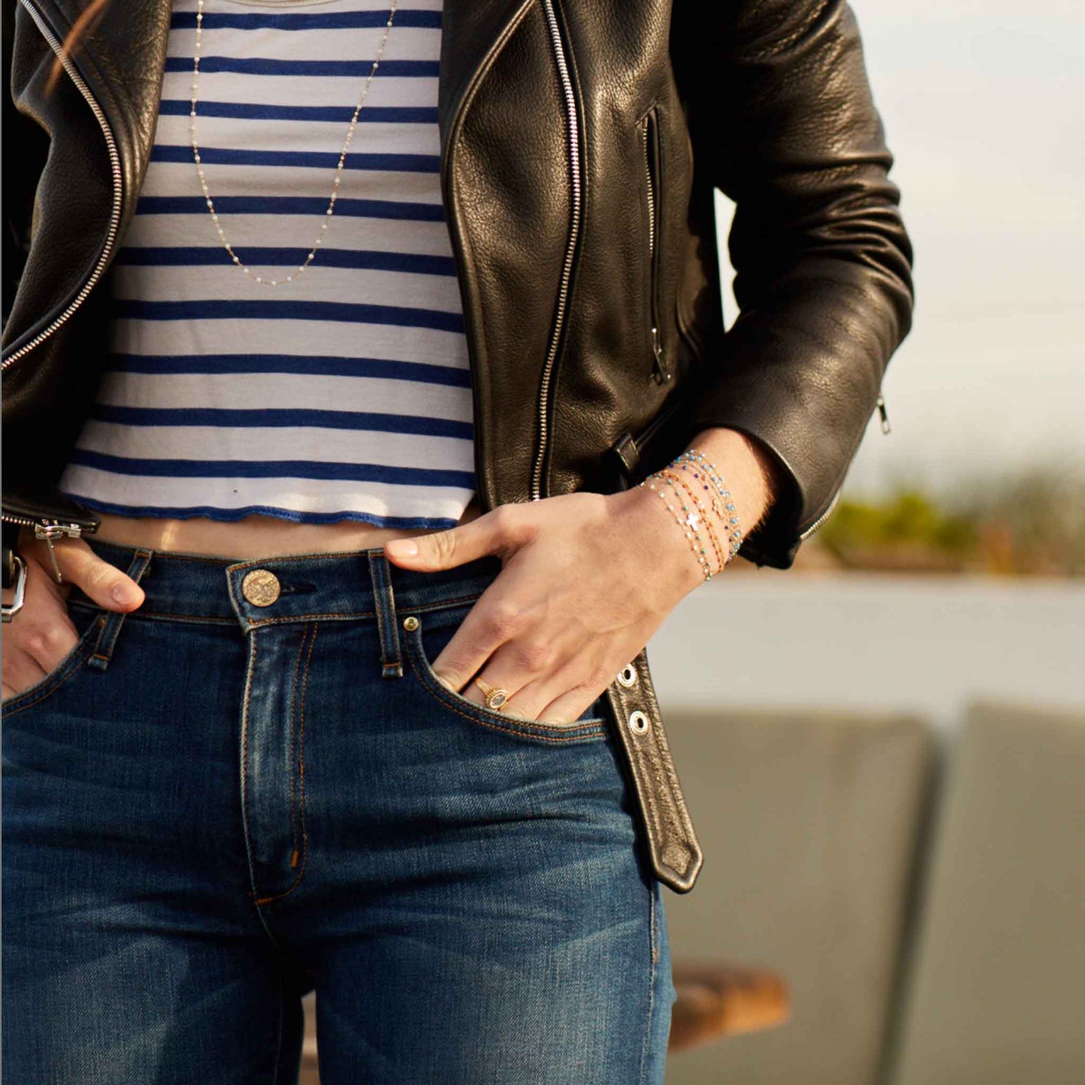 Gigi Clozeau - Cross Charm Classic Gigi Lagoon bracelet, Yellow Gold, 6.7"