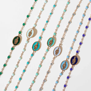 Gigi Clozeau - Madone resin charm Classic Gigi Emerald bracelet, Rose Gold, 6.7"