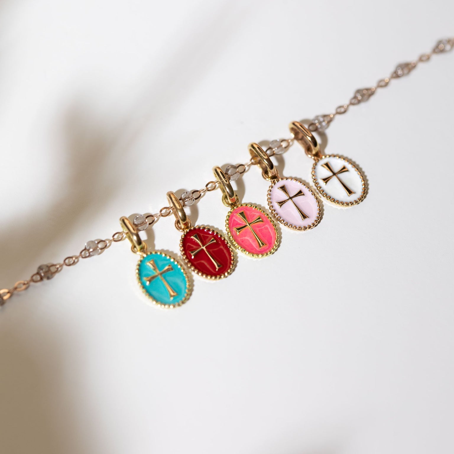 Gigi Clozeau - Cross Baby Pink Resin pendant, Rose Gold