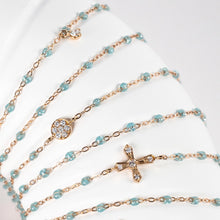 Gigi Clozeau - Classic Cross Vintage Diamond Aqua bracelet, Rose Gold, 6.7"