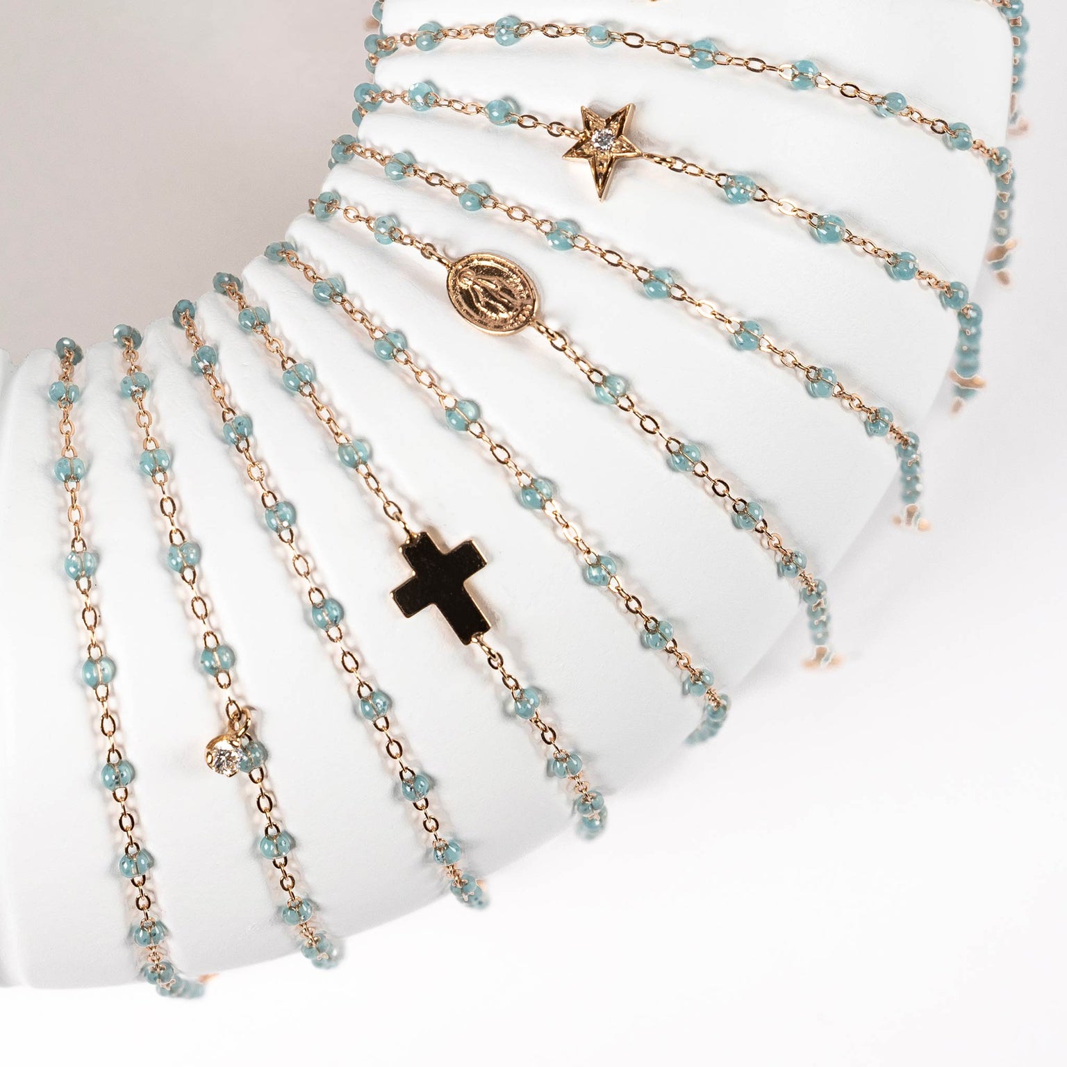 Gigi Clozeau - Cross Charm Classic Gigi Aqua bracelet, Rose Gold, 6.7"