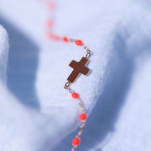 Gigi Clozeau - Cross Charm Classic Gigi Coral bracelet, Rose Gold, 6.7"