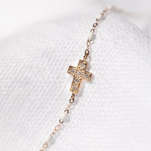 Gigi Clozeau - Cross Charm Classic Gigi White diamond bracelet, Rose Gold, 6.7"