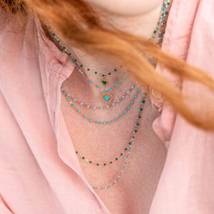 Gigi Clozeau - Emerald Lace Heart Necklace, Yellow Gold, 16.5"