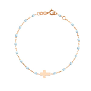 Gigi Clozeau - Baby Cross Charm Classic Gigi Baby Blue bracelet, Rose Gold, 5.1"