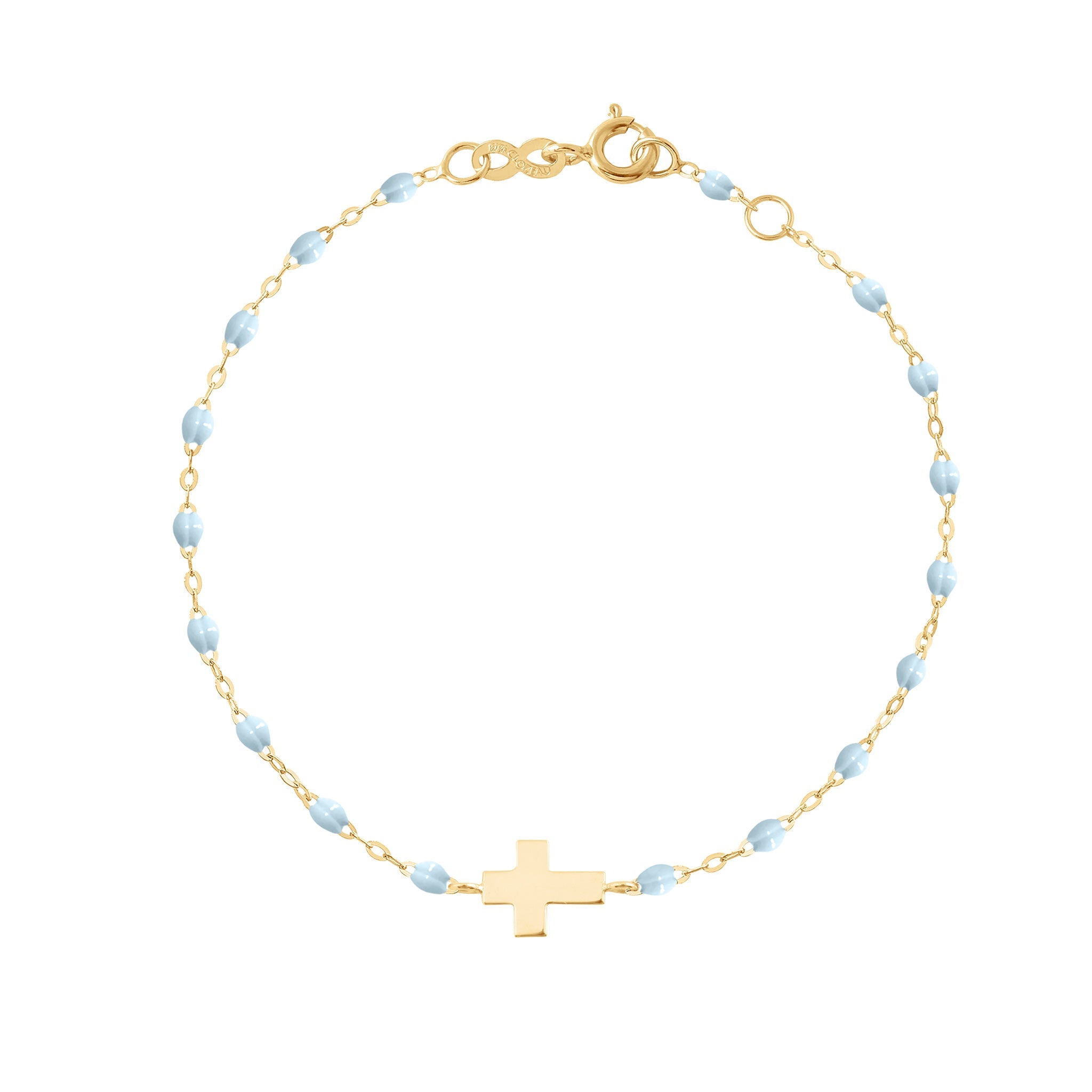 Gigi Clozeau - Baby Cross Charm Classic Gigi Baby Blue bracelet, Yellow Gold, 5.1"