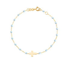 Gigi Clozeau - Baby Cross Charm Classic Gigi Baby Blue bracelet, Yellow Gold, 5.1"