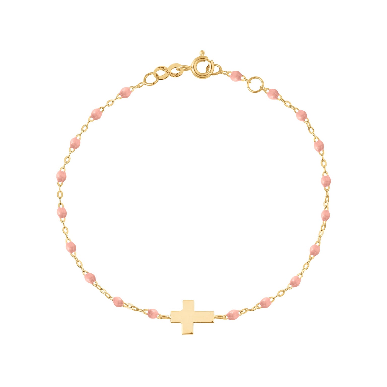 Gigi Clozeau - Baby Cross Charm Classic Gigi Baby Pink bracelet, Yellow Gold, 5.1"
